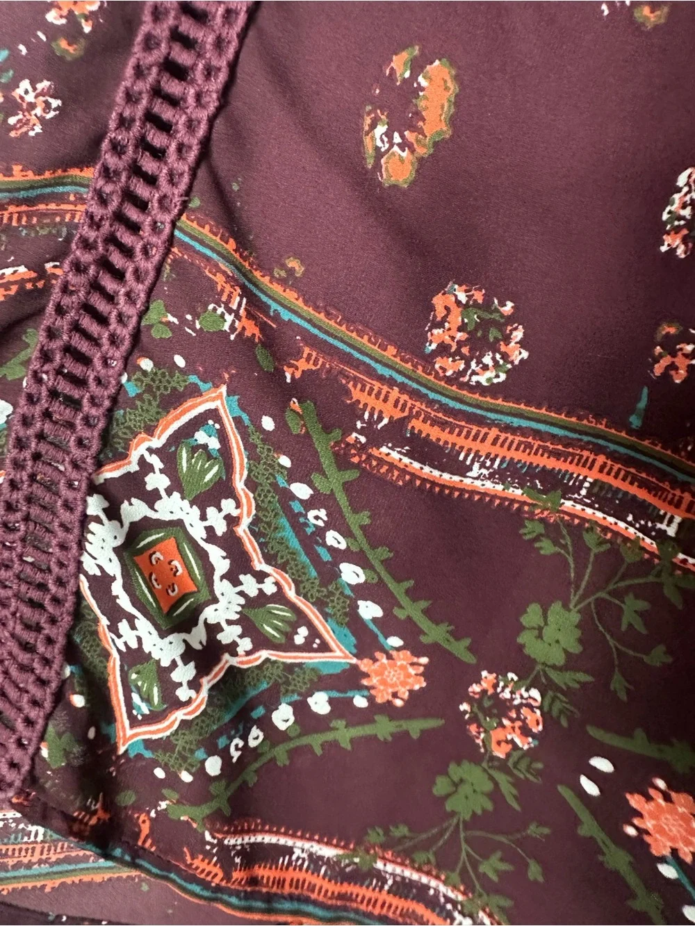 Knox Rose XXL Boho Floral Tunic Blouse Burgundy Bell Sleeve